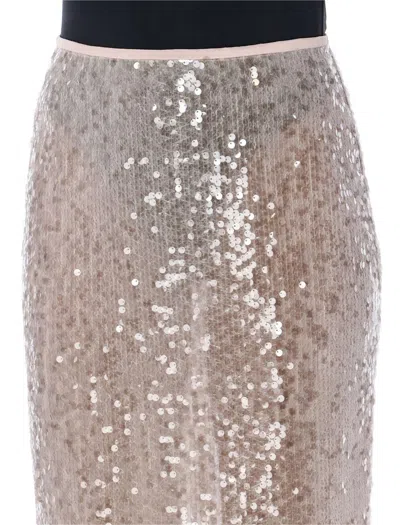 Shop Msgm Sequins Midi Skirt In Light Grey