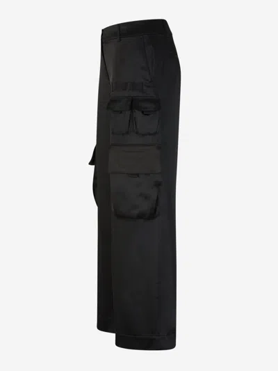 Shop Off-white Satin Cargo Pants In Black