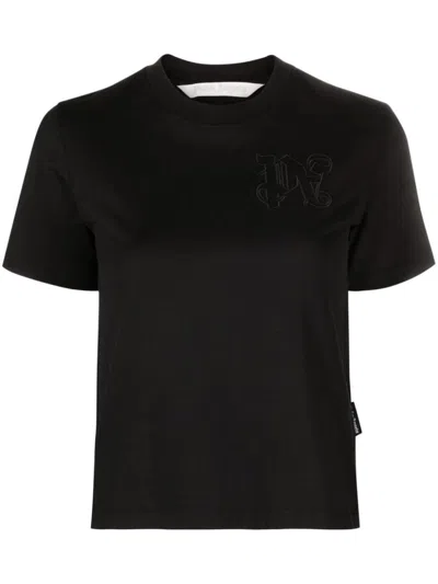 Shop Palm Angels Logo Cotton T-shirt In Black