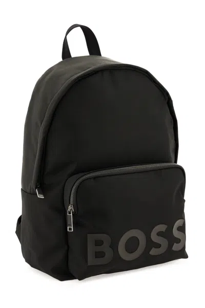 Shop Hugo Boss Boss Recycled Fabric Backpack With Rubber Logo