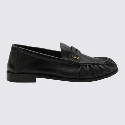 Shop Saint Laurent Black Leather Loafers
