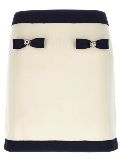 Shop Self-portrait 'cream Knit Bow Mini' Skirt In Multicolor