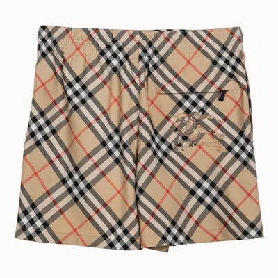 Shop Burberry Short Beige With Check Pattern