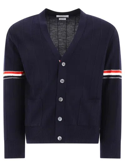 Shop Thom Browne Rwb Wool Cardigan In Blue