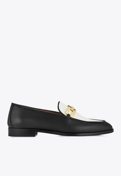 Shop Aquazzura Brandi Logo Leather Loafers In Monochrome