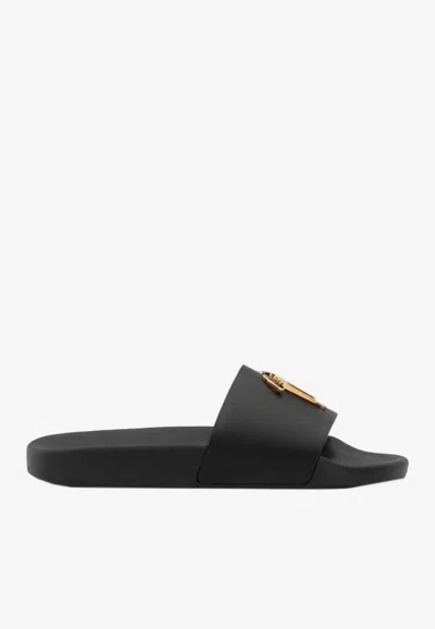 Shop Giuseppe Zanotti Brett Leather Flat Sandals In Black