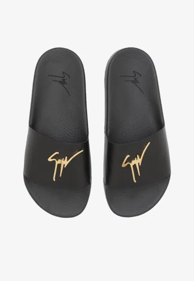 Shop Giuseppe Zanotti Brett Leather Flat Sandals In Black