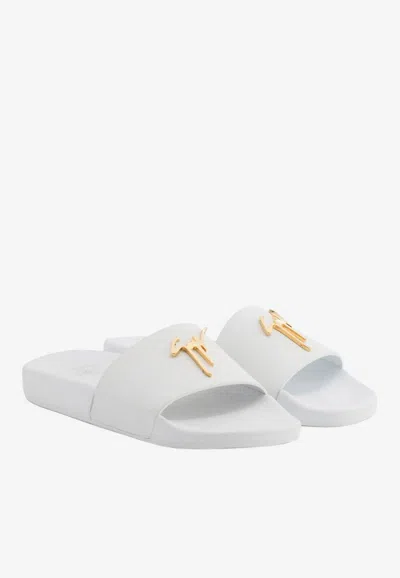 Shop Giuseppe Zanotti Brett Leather Flat Sandals In White