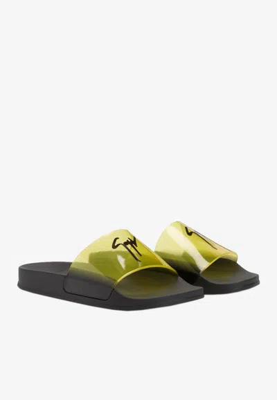Shop Giuseppe Zanotti Brett Vinyl Slider Sandals In Yellow