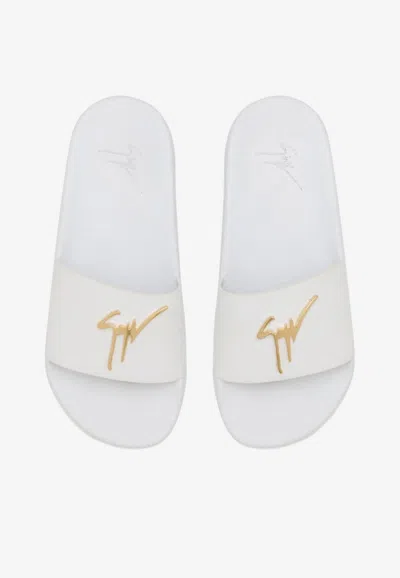 Shop Giuseppe Zanotti Brett Leather Flat Sandals In White