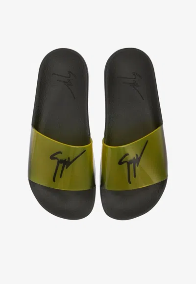 Shop Giuseppe Zanotti Brett Vinyl Slider Sandals In Yellow