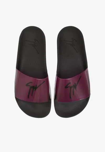 Shop Giuseppe Zanotti Brett Vinyl Slider Sandals In Purple