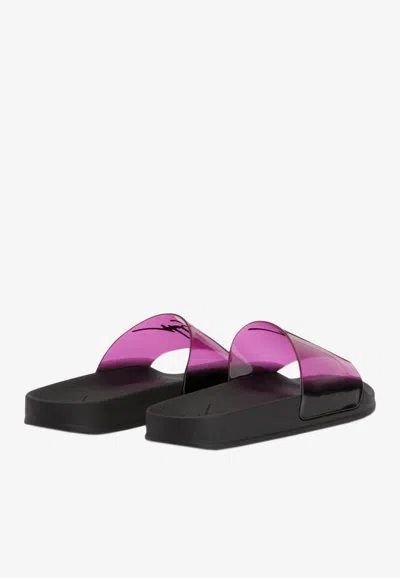 Shop Giuseppe Zanotti Brett Vinyl Slider Sandals In Purple