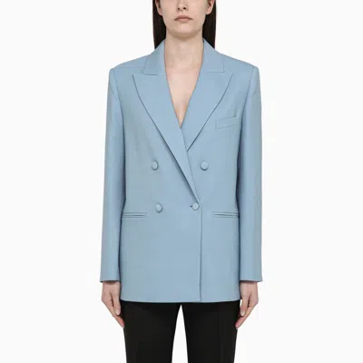 Shop Federica Tosi Cerulean Double Breasted Jacket In Wool Blend
