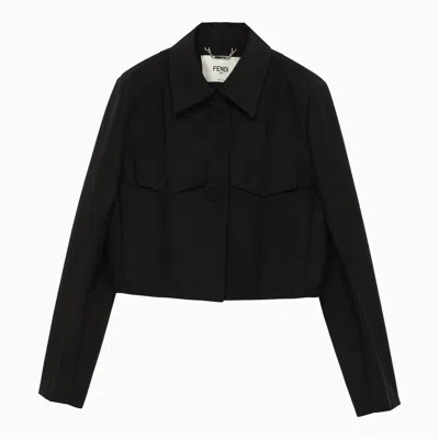 Shop Fendi Black Boxy Jacket In Wool