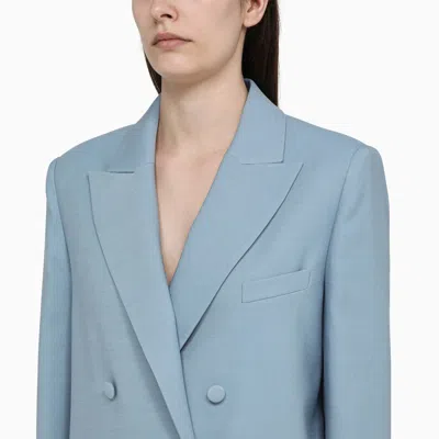 Shop Federica Tosi Cerulean Double Breasted Jacket In Wool Blend