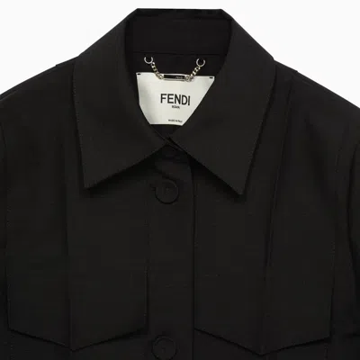 Shop Fendi Black Boxy Jacket In Wool