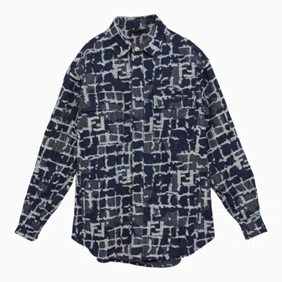 Shop Fendi Blue Ff Patterned Denim Shirt Jacket