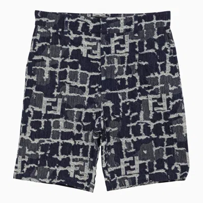 Shop Fendi Blue Ff Patterned Denim Shorts