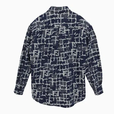 Shop Fendi Blue Ff Patterned Denim Shirt Jacket