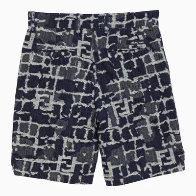 Shop Fendi Blue Ff Patterned Denim Shorts