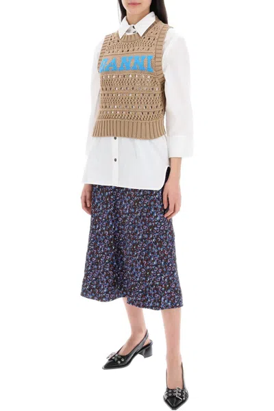 Shop Ganni "crinkle Satin Midi Skirt In