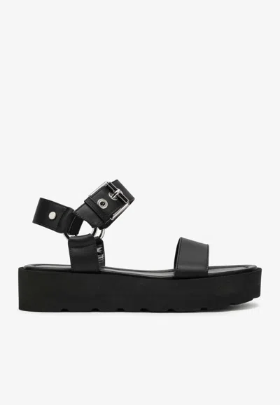 Shop Gianvito Rossi Buckle-detailed Leather Flatform Sandals In Black