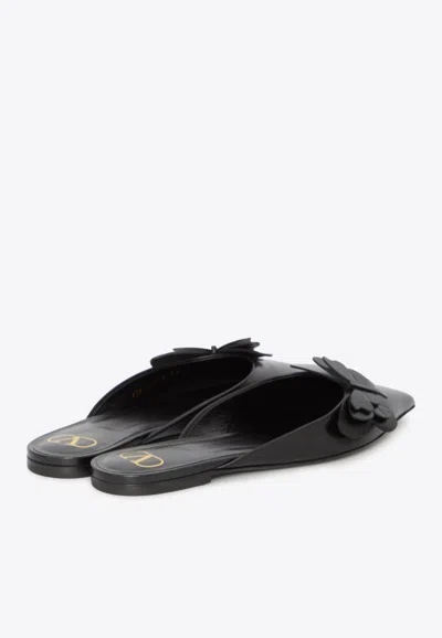 Shop Valentino Butterfly Applique Leather Flat Mules In Black