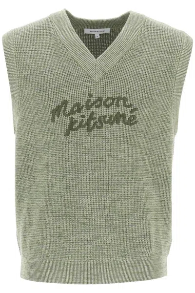 Shop Maison Kitsuné Maison Kitsune "oversized Vest With Embroidered Logo