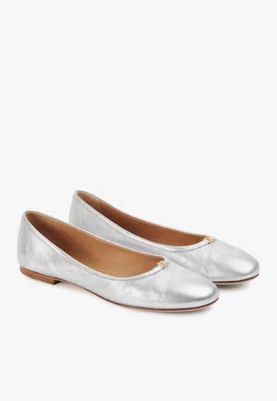 Shop Chloé C-logo Ballerina Flats In Silver