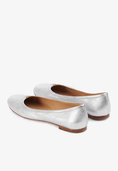 Shop Chloé C-logo Ballerina Flats In Silver