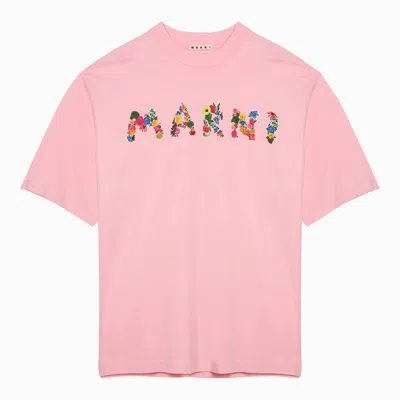 Shop Marni Pink T Shirt With  Logo Bouquet