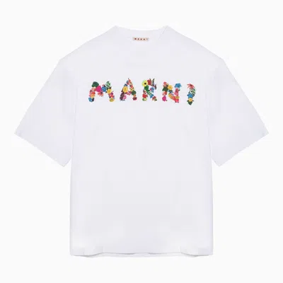 Shop Marni White T Shirt With  Logo Bouquet