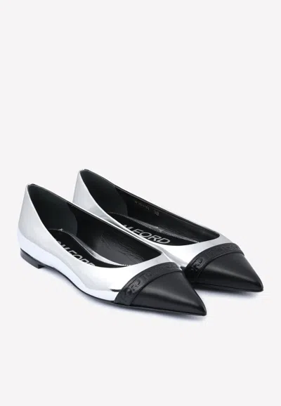 Shop Tom Ford Cap-toe Ballet Flats In Mirror Leather In Silver