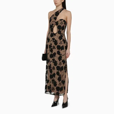 Shop Rotate Birger Christensen Midi Dress With Flowers And Beads Beige/black