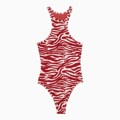 Shop Attico The  Zebra Print White/red One Piece Swimming Costume