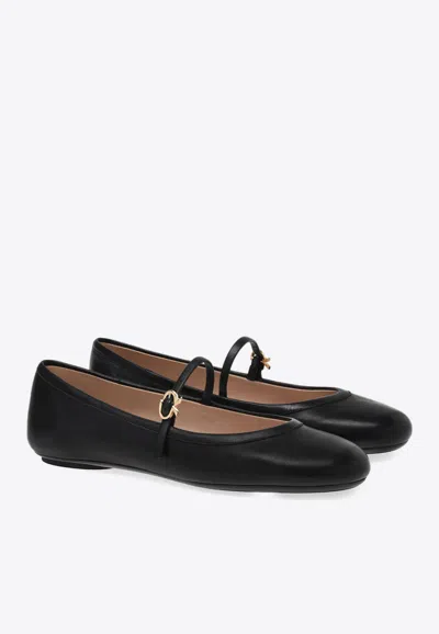 Shop Gianvito Rossi Carla Leather Ballerina Shoes In Black