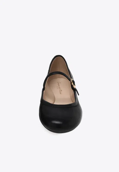 Shop Gianvito Rossi Carla Leather Ballerina Shoes In Black