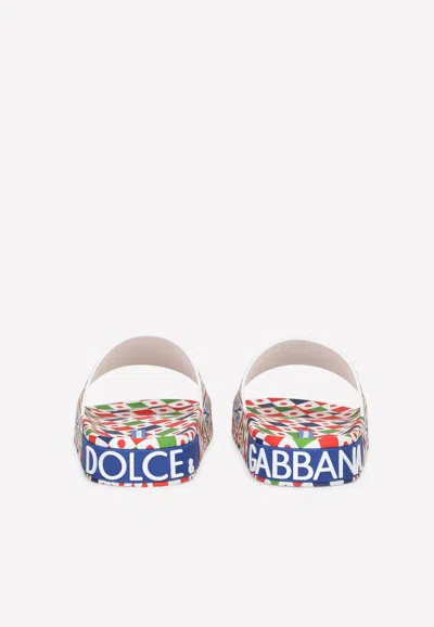 Shop Dolce & Gabbana Carretto Print Rubber Beach Slides In Multicolor