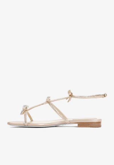 Shop René Caovilla Caterina Crystal-embellished Flat Sandals In Metallic