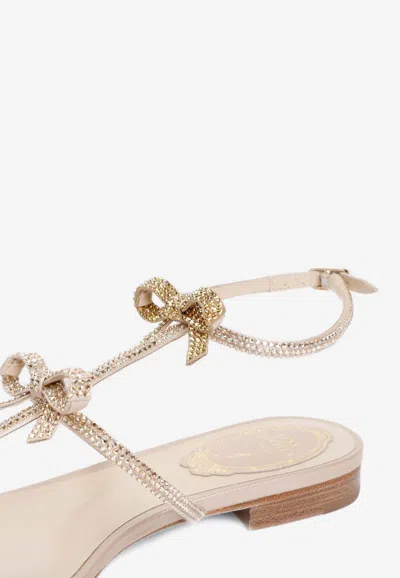 Shop René Caovilla Caterina Crystal-embellished Flat Sandals In Metallic