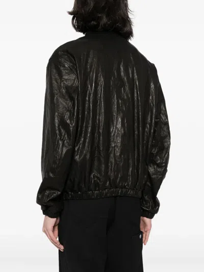 Shop Dolce & Gabbana Crinkled Leather Bomber Jacket
