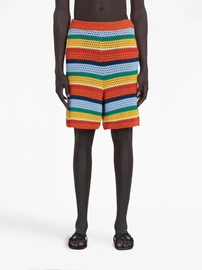 Shop Marni Crochet-knit Striped Shorts