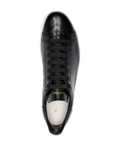 Shop Tom Ford Crocodile-embossed Leather Sneakers