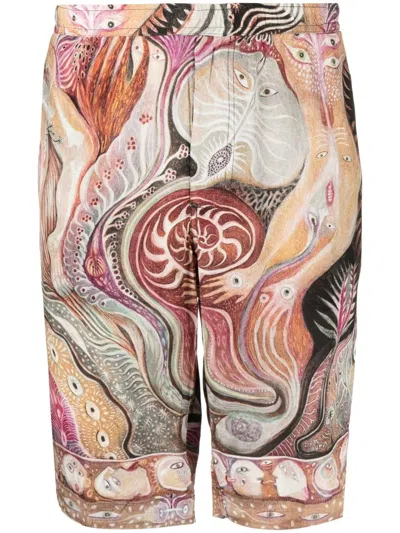 Shop Endless Joy Dark Star Graphic-print Silk Shorts