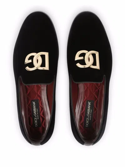 Shop Dolce & Gabbana Dg-plaque Velvet Slippers
