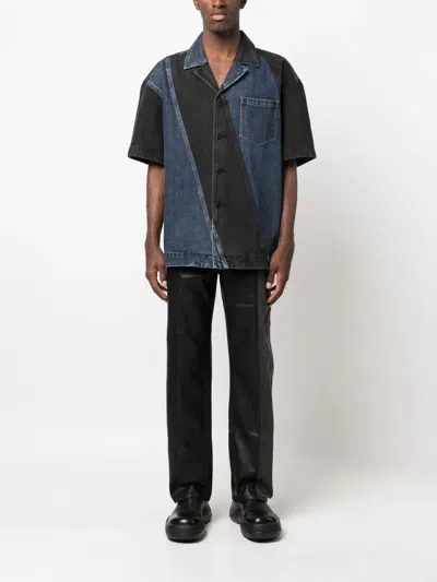 Shop Feng Chen Wang Diagonal-striped Short-sleeved Denim Shirt
