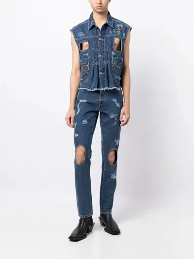 Shop Vivienne Westwood Distressed Cropped Jeans Gilet