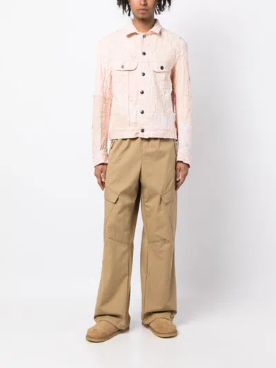 Shop Greg Lauren Distressed-effect Cotton Shirt Jacket