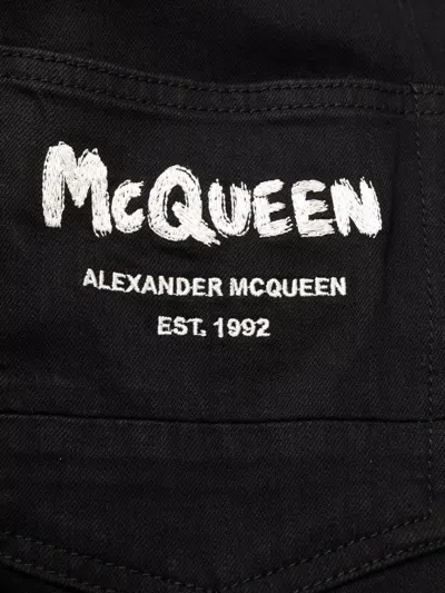 Shop Alexander Mcqueen Embroidered-logo Straight-leg Jeans